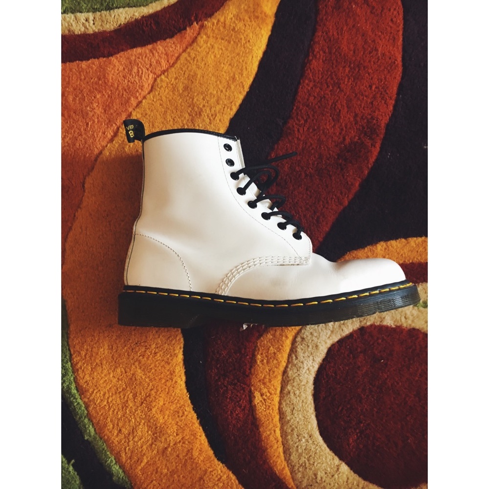 white patent leather doc marten mid-height boots